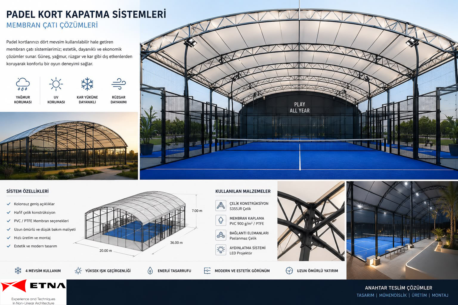 Padel Kort Kapatma Sistemleri | Membran Çatı Çözümleri